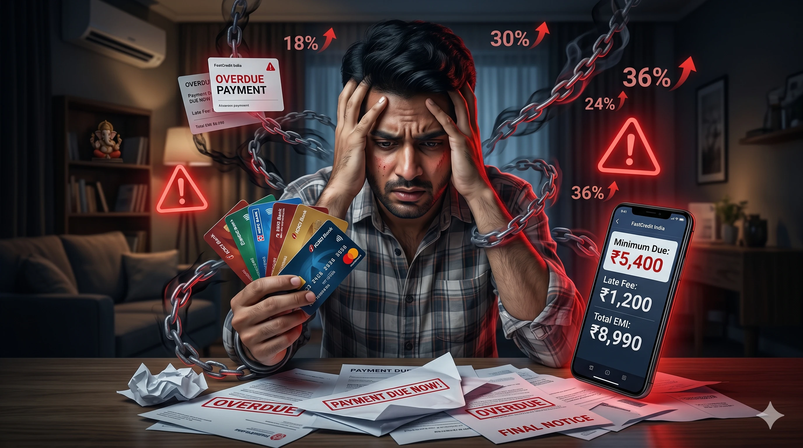 Stressed Indian consumer holding a credit card