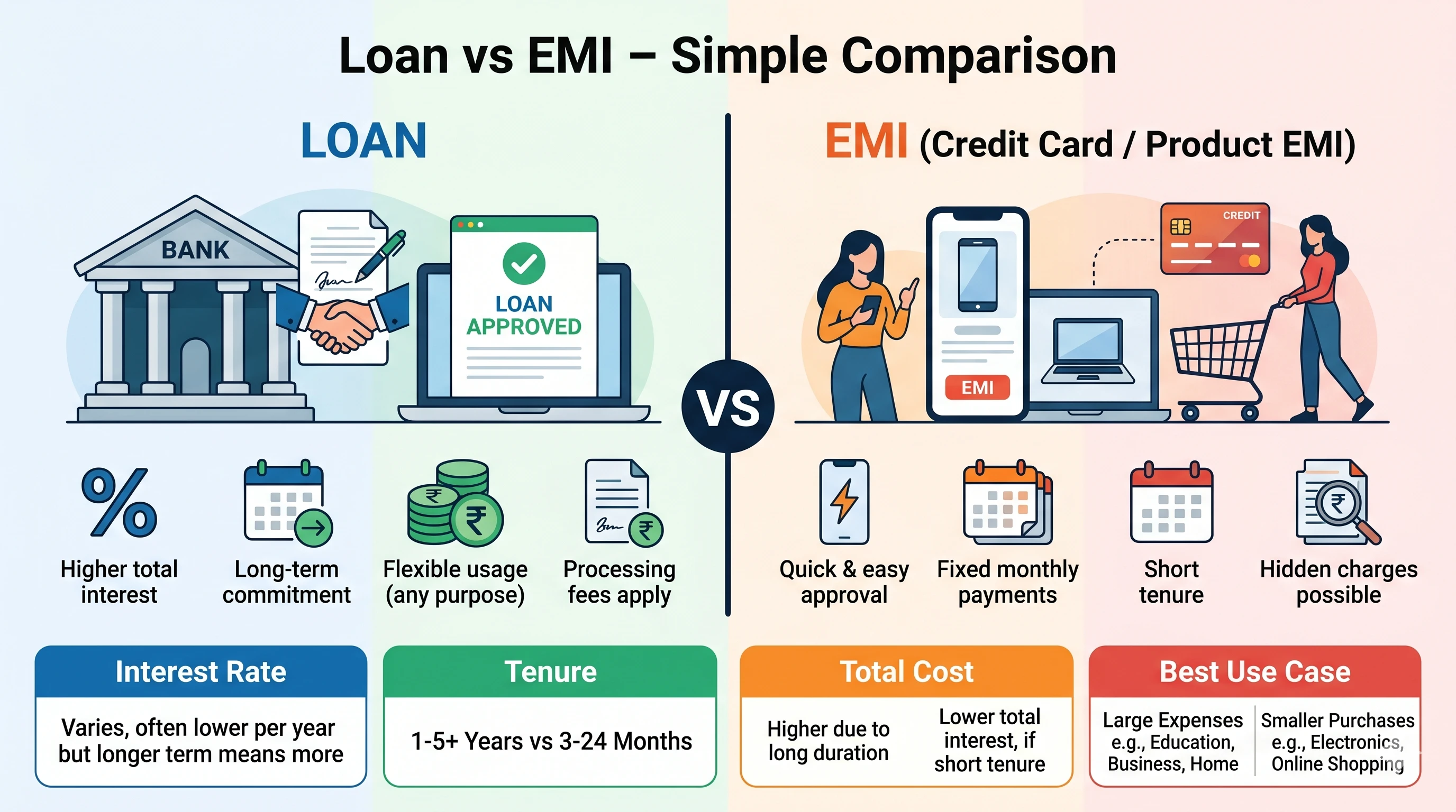 Visual comparison between personal loan and no cost EMI